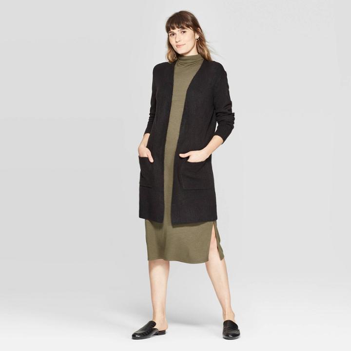 Women's Long Sleeve Cozy Sweater Cardigan - A New Day Black
