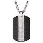 Inox Jewelry Men's Steel Art Stainless Steel And Black Ip Solid Carbon Fiber Dog Tag Pendant With Chain (22), Black/silver