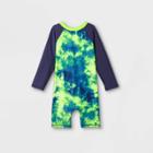 Toddler Boys' Tie-dye Long Sleeve Rash Guard Swim Shirt - Cat & Jack Lime/navy 12m, Green/blue