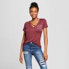 Women's Great Minds Drink Alike Short Sleeve Criss-cross V-neck Graphic T-shirt - Zoe+liv - Burgundy