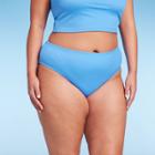 Women's Ribbed Scoop Front High Leg Cheeky Bikini Bottom - Wild Fable Blue