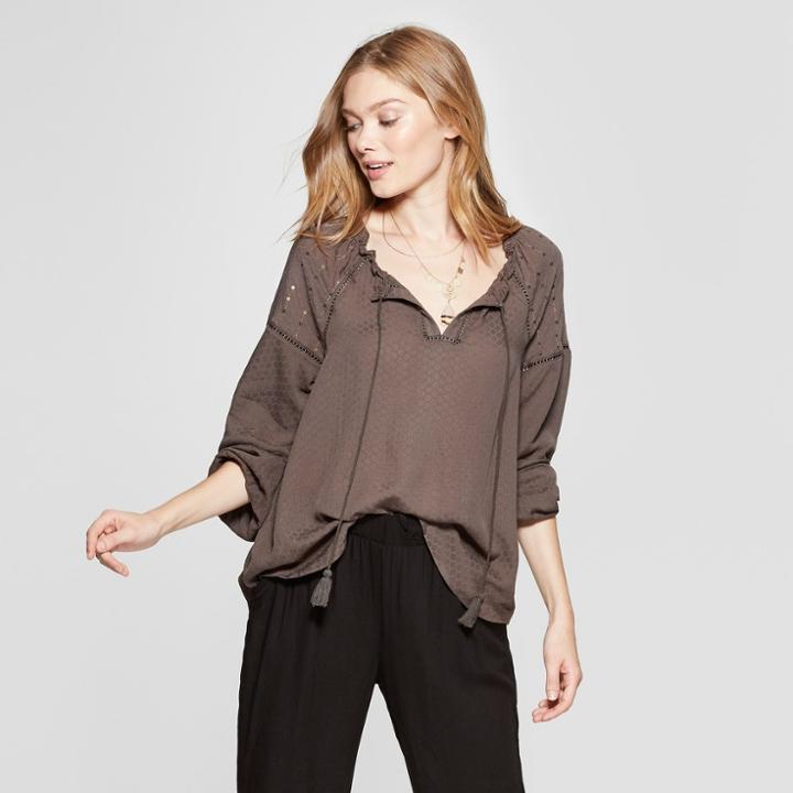Women's Long Sleeve Peasant Top - Knox Rose Olive