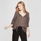 Women's Long Sleeve Peasant Top - Knox Rose Olive