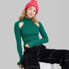 Women's Mock Turtleneck Fitted Cut Out Pullover Sweater - Wild Fable Dark Teal Green
