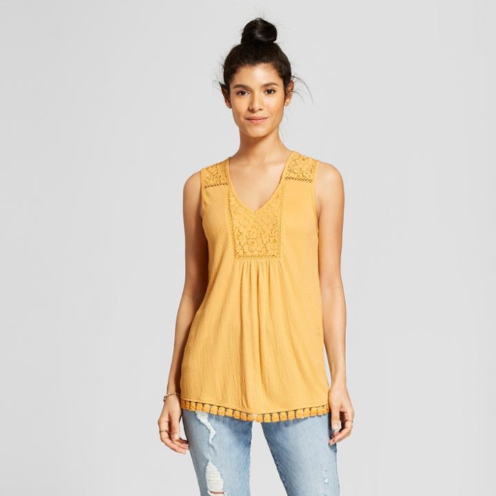 Women's Crochet Fringe Knit Tank - Knox Rose Yellow