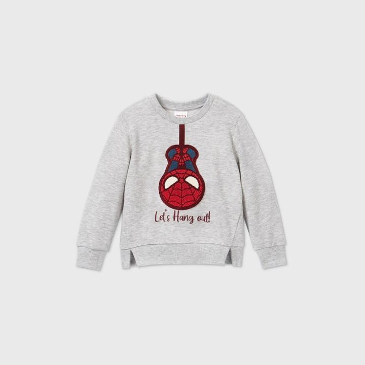 Marvel Toddler Boys' Spider-man 'let's Hang Out' Chenille Patch Fleece Pullover - Heather Gray