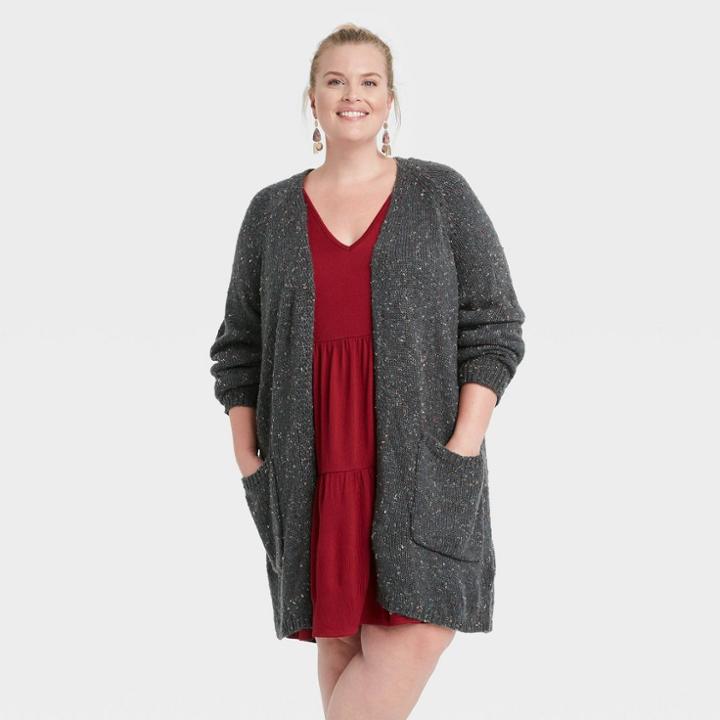 Women's Plus Size Marled Open Cardigan - Knox Rose Blue