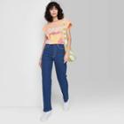 Women's Super-high Rise Contrast Stitch Straight Jeans - Wild Fable Dark Blue