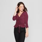 Women's 3/4 Sleeve Ruched Front Top - Soul Cake (juniors') Plum