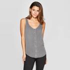 Women's V-neck Button Front Knit Woven Tank Top - Universal Thread Gray