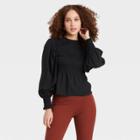Women's Long Sleeve Smocked Top - A New Day Black