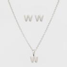 Sterling Silver Initial W Earrings And Necklace Set - A New Day Silver, Girl's,