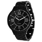 Men's Geneva Platinum Rhinestone Accent Soft-coated Link Watch - Black