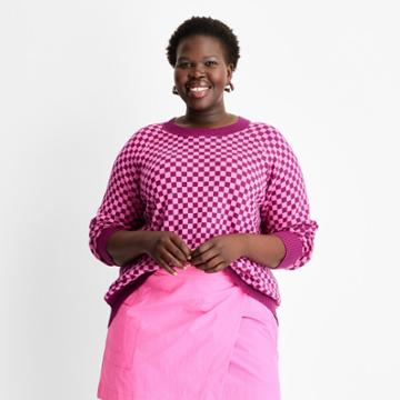 Women's Oversized Checkered Slouchy Knit Sweater - Future Collective With Gabriella Karefa-johnson Pink