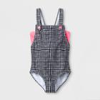 Girls' Gingham Garden One Piece Swimsuit With Bandeau - Art Class Black