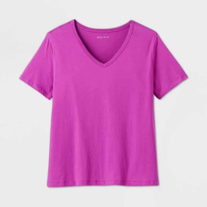 Women's Plus Size Short Sleeve V-neck Essential T-shirt - Ava & Viv Violet 1x, Women's, Size: