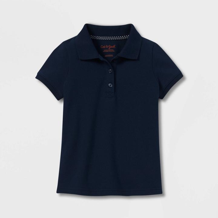 Toddler Girls' Short Sleeve Pique Uniform Polo Shirt - Cat & Jack Navy
