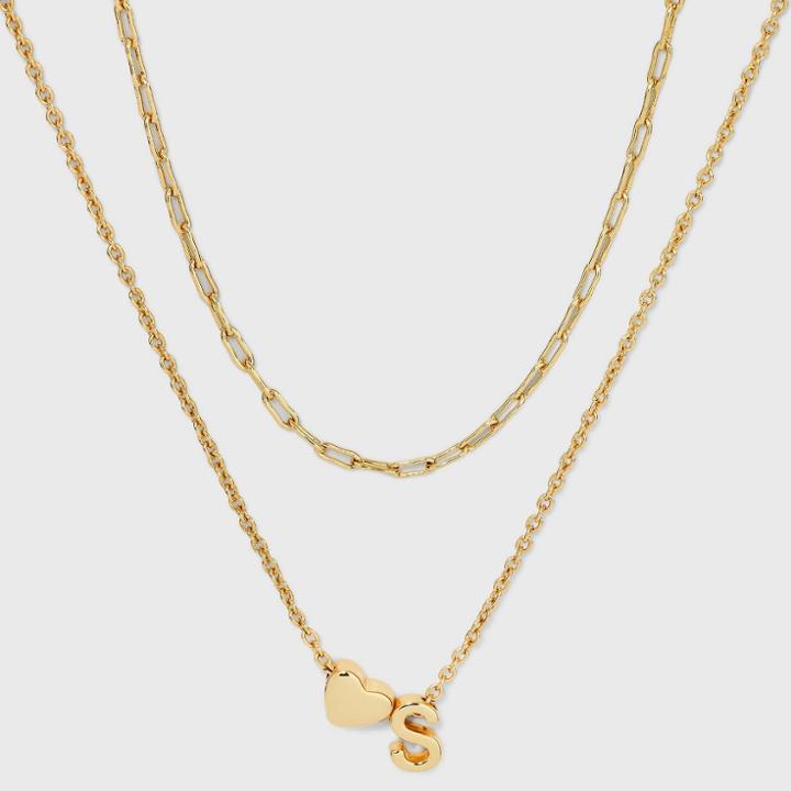 14k Gold Dipped 's' Initial With Heart Chain Necklace - A New Day Gold