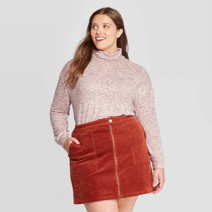 Women's Plus Size Long Sleeve Turtleneck Sweatshirt - Universal Thread Blush 4x, Women's,