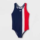 Speedo Girls' Colorblock Splice One Piece Swimsuit - Navy