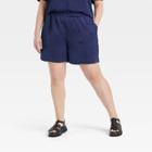 Women's Plus Size High-rise Satin Pull-on Shorts - A New Day Navy Blue