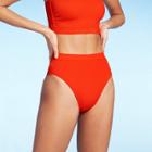 Women's Ribbed High Leg High Waist Bikini Bottom - Xhilaration Red