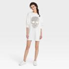 Grayson Threads Women's Skull Long Sleeve Graphic Sweatshirt Dress - White