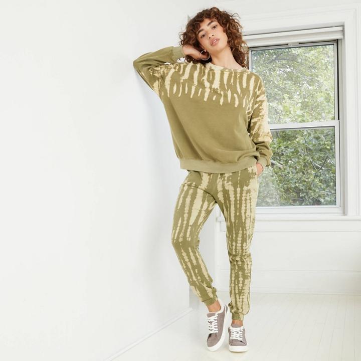 Women's Oversized Crewneck Sweatshirt - Wild Fable Green Tie-dye