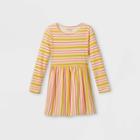 Girls' Striped Knit Long Sleeve Dress - Cat & Jack Mustard/pink