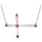Target Created Pink Sapphire Prong Set Sideway Cross Necklace In Sterling Silver, Women's, White