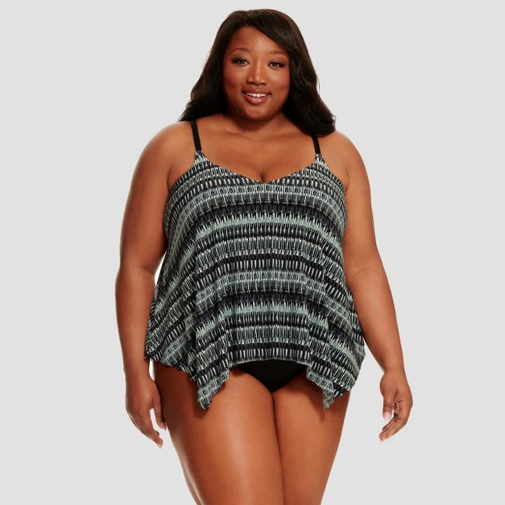 Dreamsuit By Miracle Brands Women's Tankini Top - Dreamsuit By Miracle Multi Stripe Black