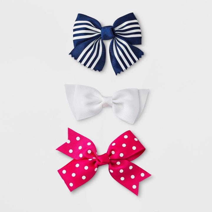 Girls' 3pk Bow Clips - Cat & Jack Navy/white/pink,