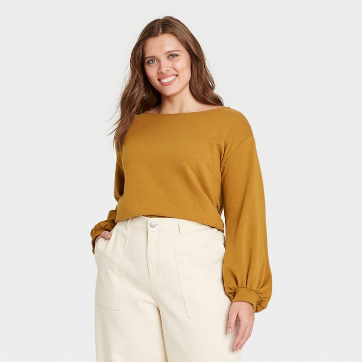 Women's Plus Size Boat Neck Sweatshirt - Who What Wear Brown