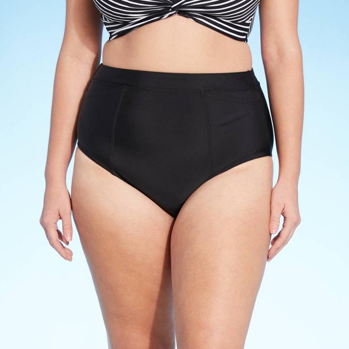 Kona Sol Women's High Waist Modern Bikini Bottom With Pocket - Kona