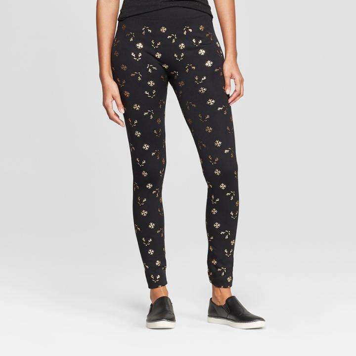 Women's Reindeer Fleece-lined Seamless Leggings - Wondershop Black