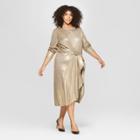 Women's Plus Size Long Sleeve Wrap Tie Knit Dress - Who What Wear Gold