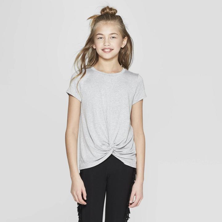 Girls' Short Sleeve Twist Front T-shirt - Art Class Heather Gray