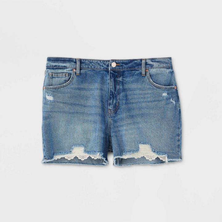 Women's Plus Size High-rise Crochet Hem Jean Shorts - Wild Fable Medium Wash 16w, Women's, Blue
