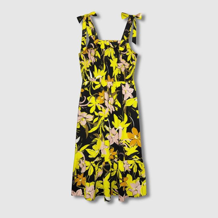 Women's Floral Print Sleeveless Smocked Dress - Who What Wear Black