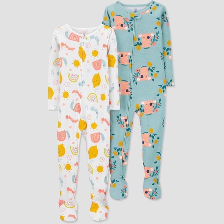 Toddler Girls' 2pk Koalas/lemons Footed Pajama - Just One You Made By Carter's Blue/white