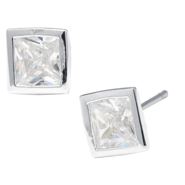 Target Silver Plated Brass Cubic Zirconia Bezel Set Stud Earrings (6mm), Women's,