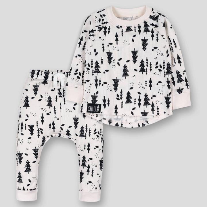 Lamaze Baby Organic Cotton 3pc Trees Thermal Loungewear Set - Off-white