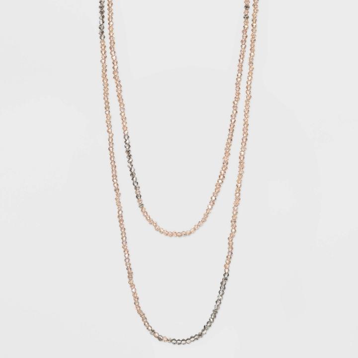 Long Glass Infinite Beaded And Strand Necklace - A New Day Pastel Peach, Pastel Pink