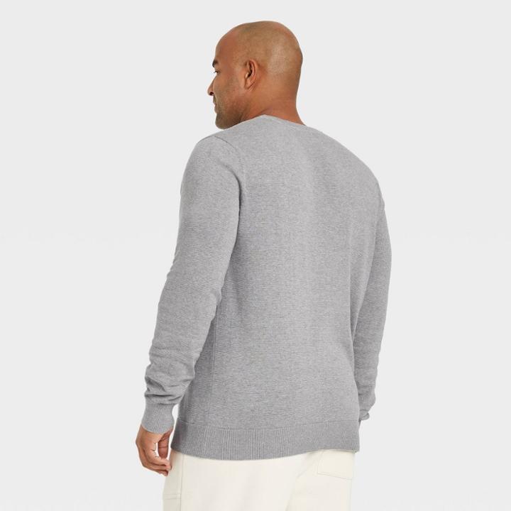 Men's Big & Tall Striped Regular Fit Crewneck Pullover Sweater - Goodfellow & Co Medium Heather Gray