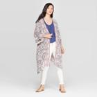 Women's 3/4 Sleeve Border Print Lace-up Back Kimono Jacket - Knox Rose L,