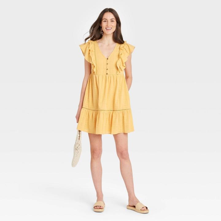 Women's Flutter Short Sleeve Dress - Knox Rose Yellow