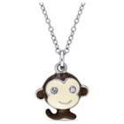Target Children's Enameled Monkey Pendant Necklace With .04 Ct. T.w. Created Crystal In Sterling Silver - (14), Girl's, White