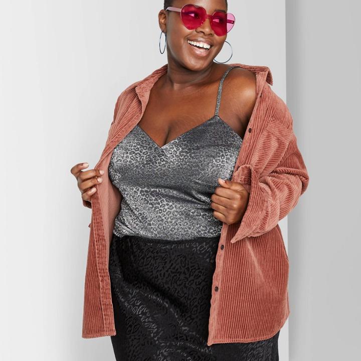 Women's Plus Size Leopard Print V-neck Cami Top - Wild Fable Silver 1x, Women's,