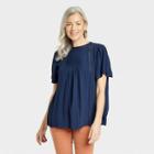 Women's Flutter Sleeve Eyelet Embroidered Top - Knox Rose Navy Blue