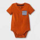 Baby Boys' Striped Henley Short Sleeve Bodysuit With Pocket - Cat & Jack Orange Newborn